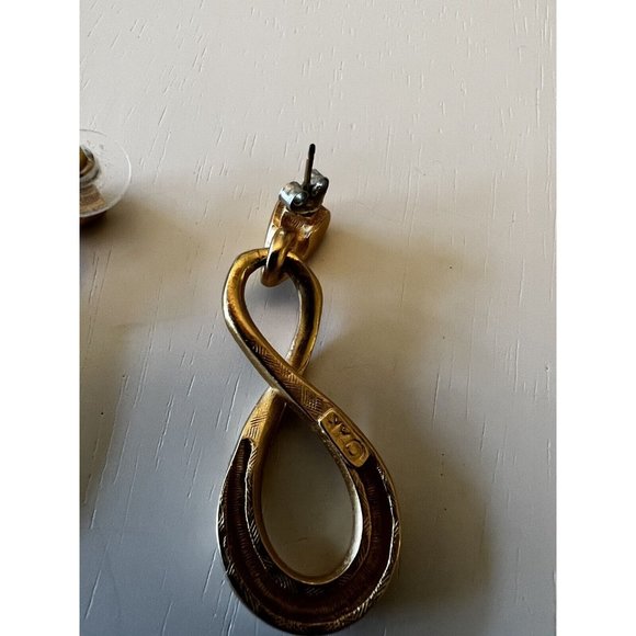 Gold tone Dangle Drop Post EARRINGS Elongated Figure 8 AK Designer - Picture 5 of 7